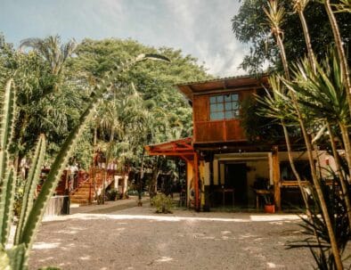 Photo of exterior courtyard and restaurant at Soulara Hotel